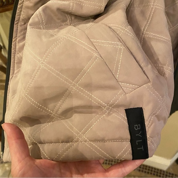 BYLT Men Beige Olive Hi-Li Reversible Quilted Bomber Zipped Jacket Size Large - Picture 7 of 8